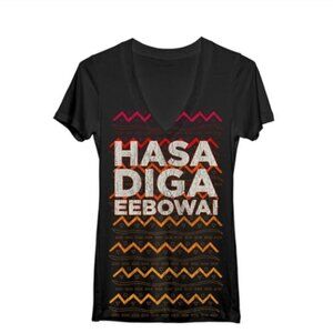 Book of Mormon Hasa Diga Eebowai V-Neck Short Sleeve Tee Black Size Medium